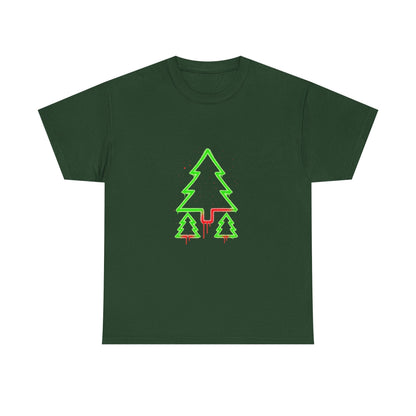 🎁 Christmas Tree Trio T-Shirt — Neon Green & Red Minimal Holiday Tee (100% off)