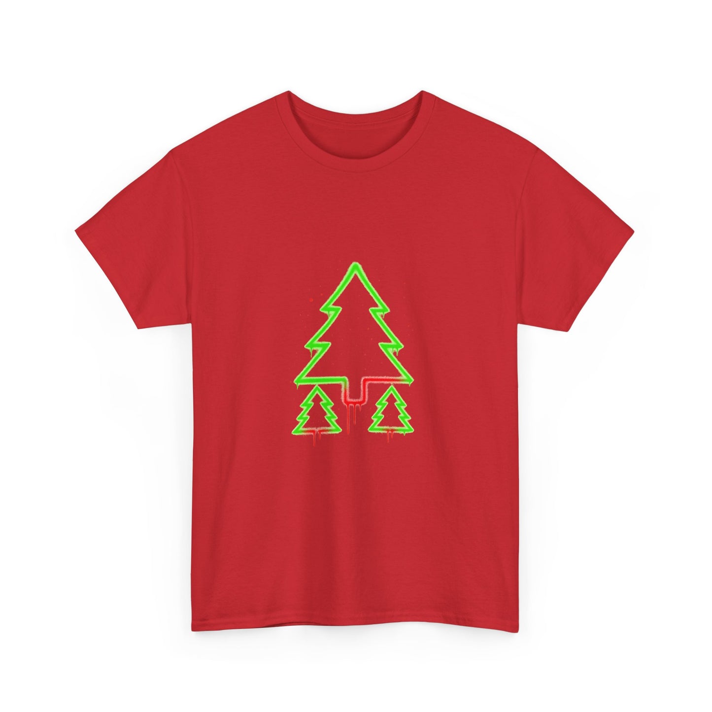 Christmas Tree Trio T-Shirt — Neon Green & Red Minimal Holiday Tee