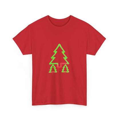 Christmas Tree Trio T-Shirt — Neon Green & Red Minimal Holiday Tee