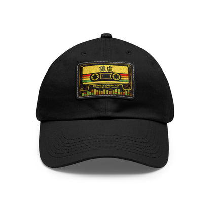 Retro Cassette Leather Patch Dad Hat – Vintage Tape Design, Music Lover Gift