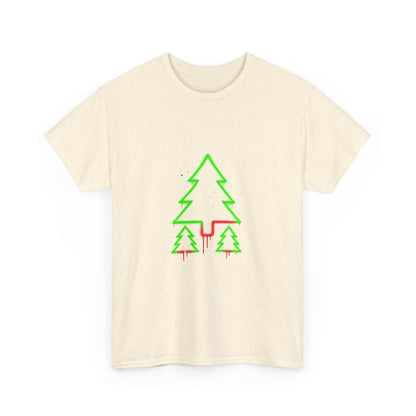 Christmas Tree Trio T-Shirt — Neon Green & Red Minimal Holiday Tee