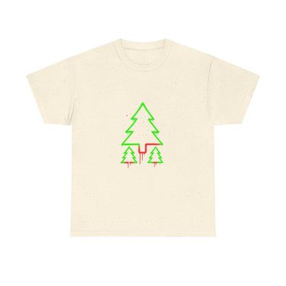 Christmas Tree Trio T-Shirt — Neon Green & Red Minimal Holiday Tee