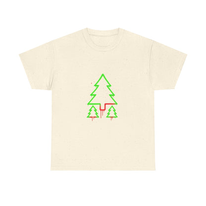 🎁 Christmas Tree Trio T-Shirt — Neon Green & Red Minimal Holiday Tee (100% off)