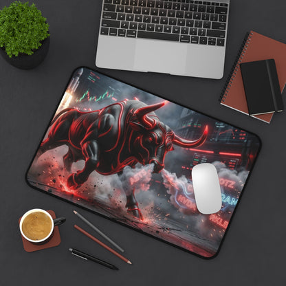 Bull Market Desk Mat — Neon Charging Bull Mousepad for Traders & Gamers