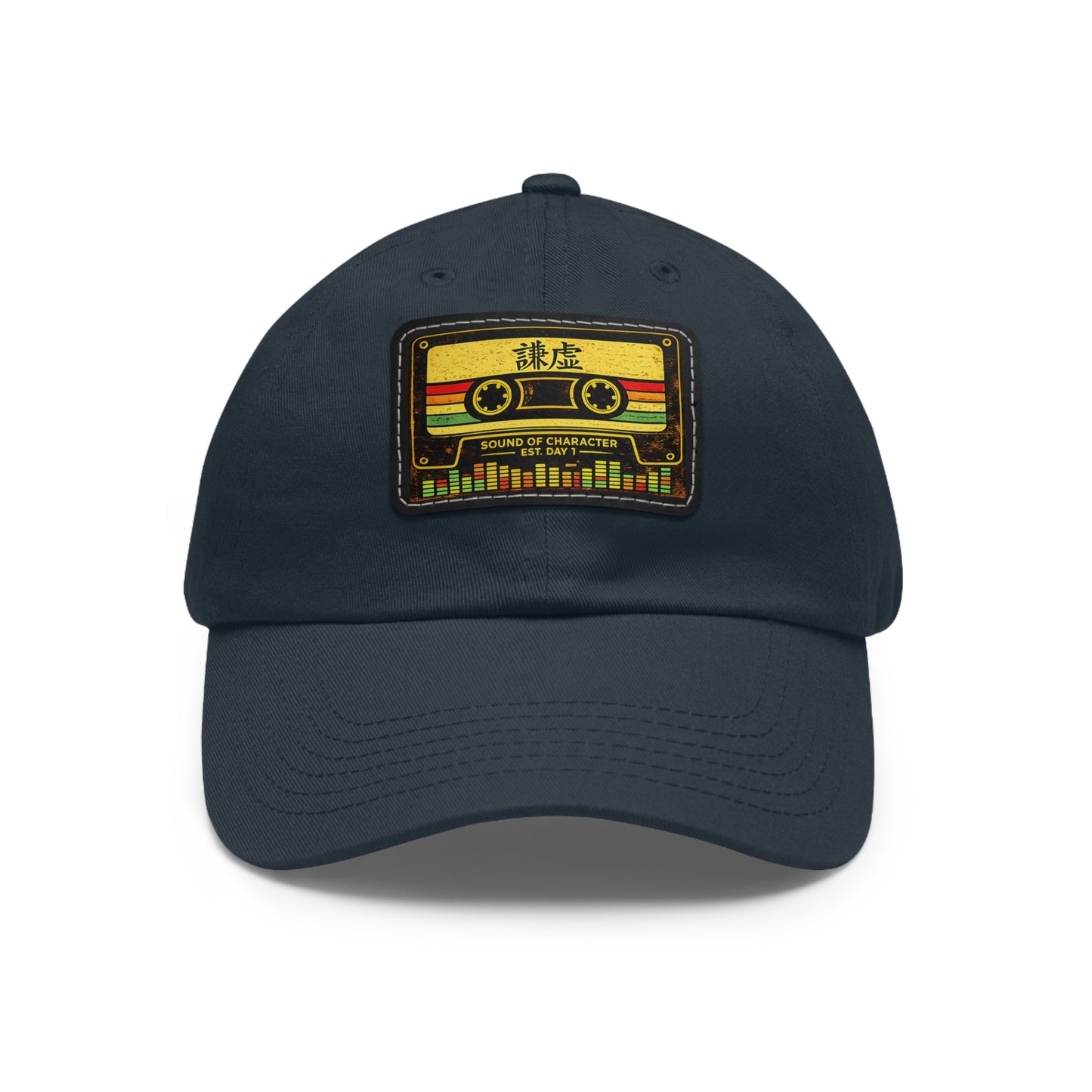 Retro Cassette Leather Patch Dad Hat – Vintage Tape Design, Music Lover Gift