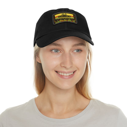 Retro Cassette Leather Patch Dad Hat – Vintage Tape Design, Music Lover Gift