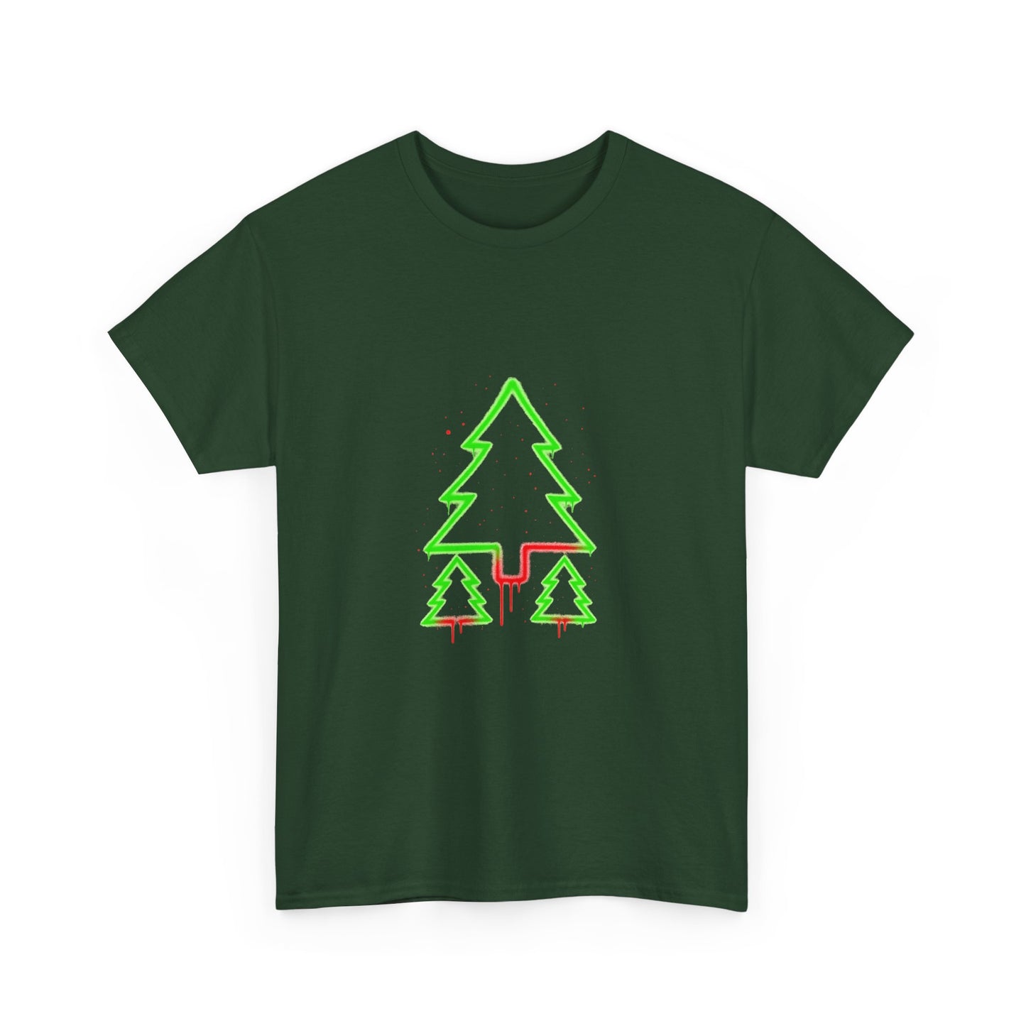 Christmas Tree Trio T-Shirt — Neon Green & Red Minimal Holiday Tee