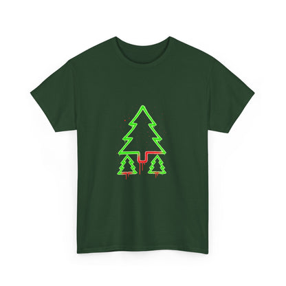 Christmas Tree Trio T-Shirt — Neon Green & Red Minimal Holiday Tee