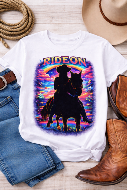 Cowgirl Silhouette Retro Sunset T-Shirt | Western Rider Tee