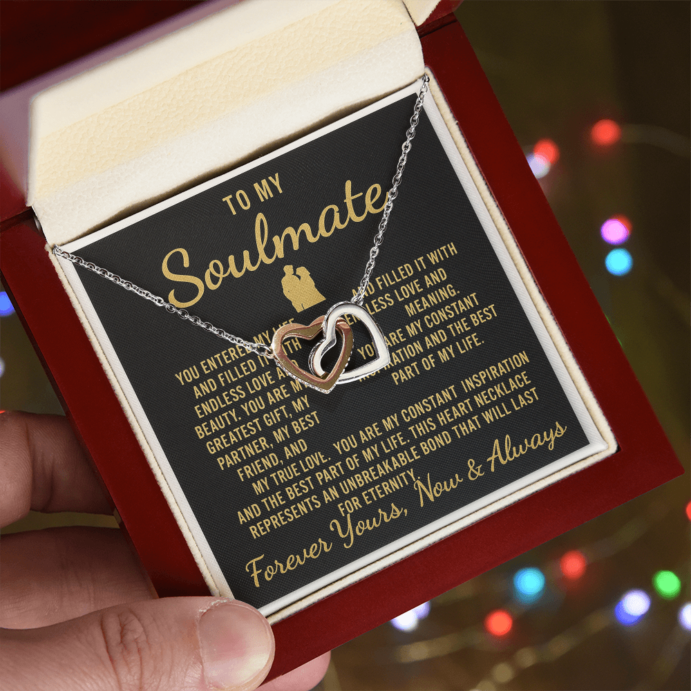 To My Soulmate – Luxury Black & Gold Interlocking Hearts Necklace